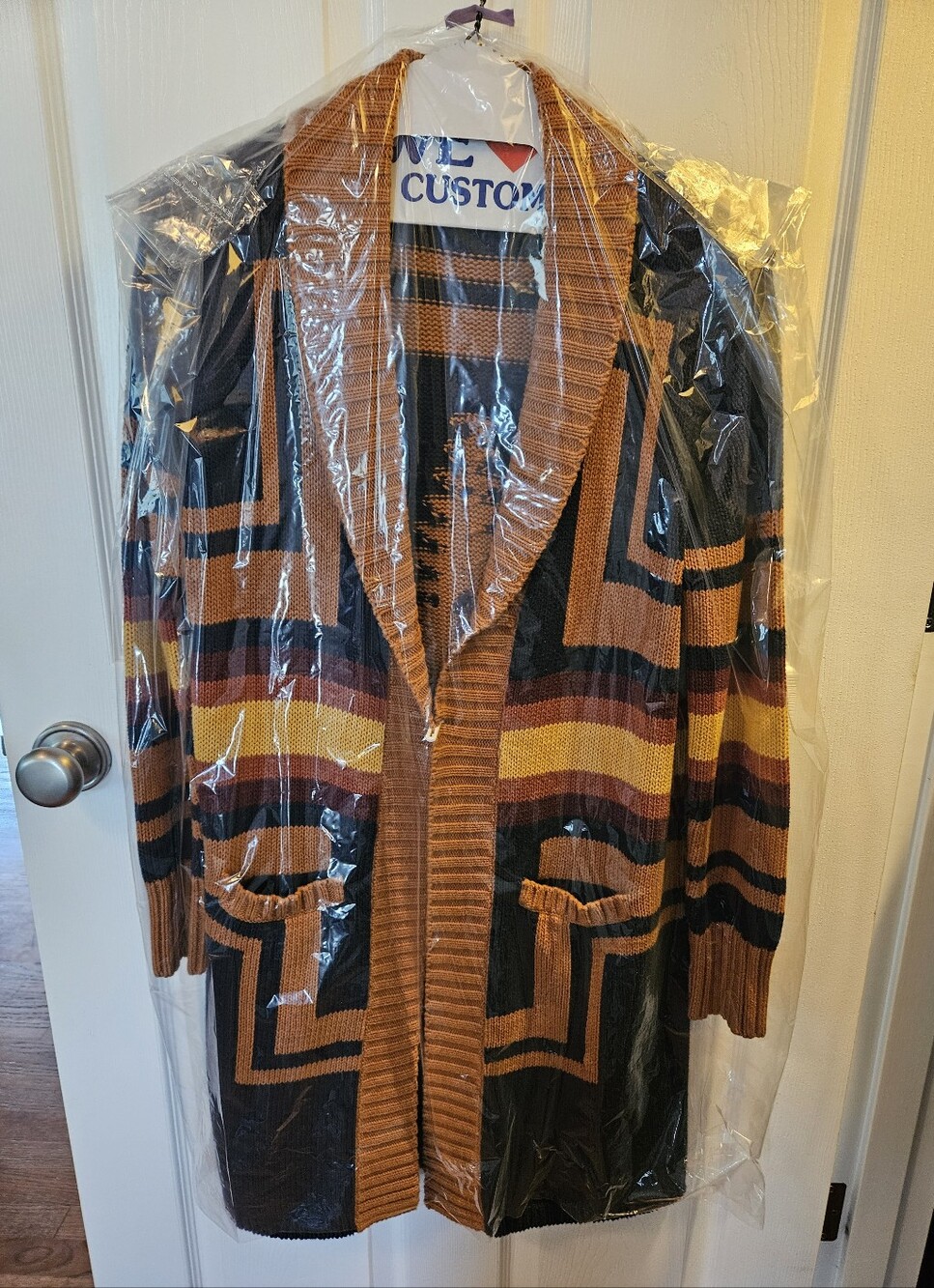 Womens Pendleton Shawl Collar Cardigan in Mustard, Navy Blue & Brown - Picture 4 of 6